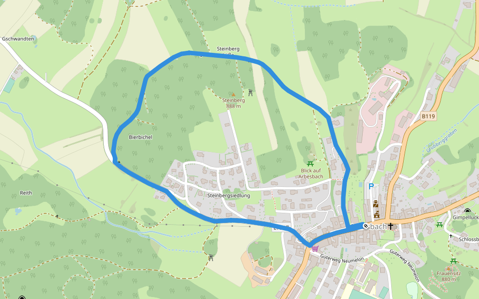 Steinkreuzweg 80 walking route map in Arbesbach