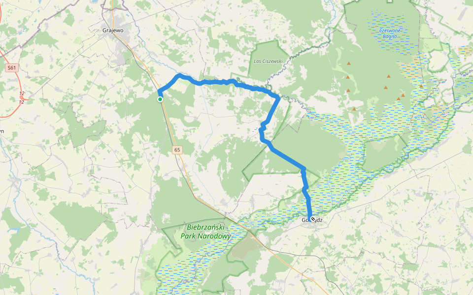 Goniądz - Ruda walking route map in Ruda