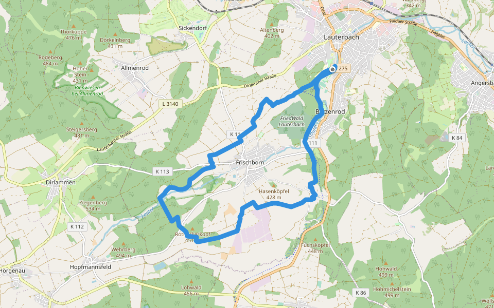 Bachtour Lauterbach walking route map in Lauterbach (Hessen)