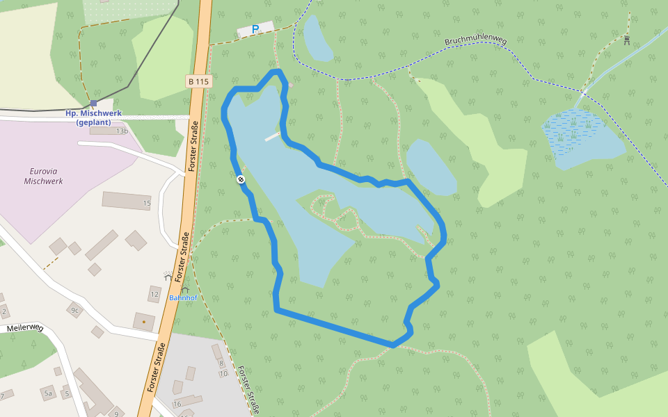 Bruchmühlenteich Rundwandereg. walking route map in Neiße-Malxetal