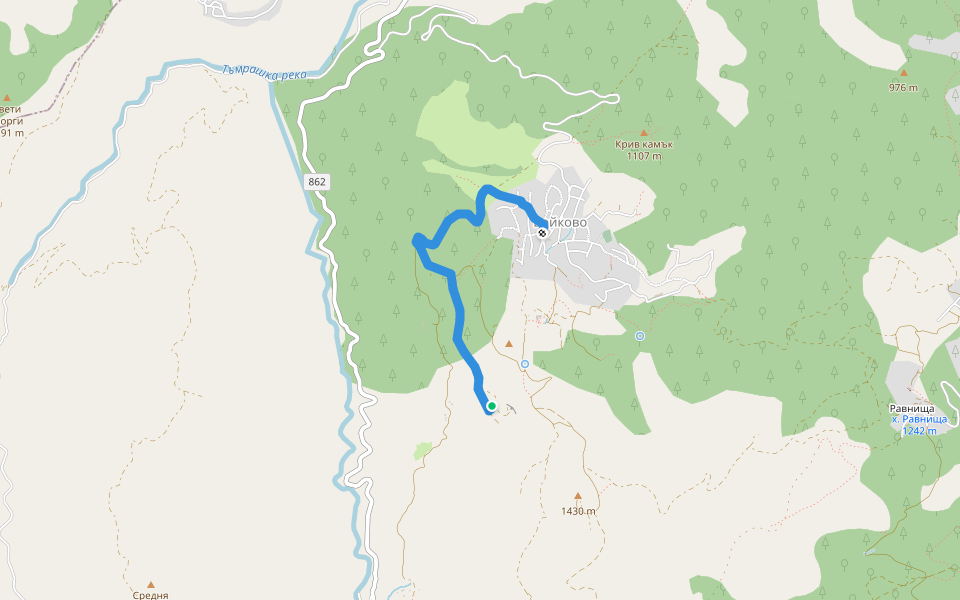 с. Бойково - Мегалитно светилище "Линът" walking route map in Boykovo