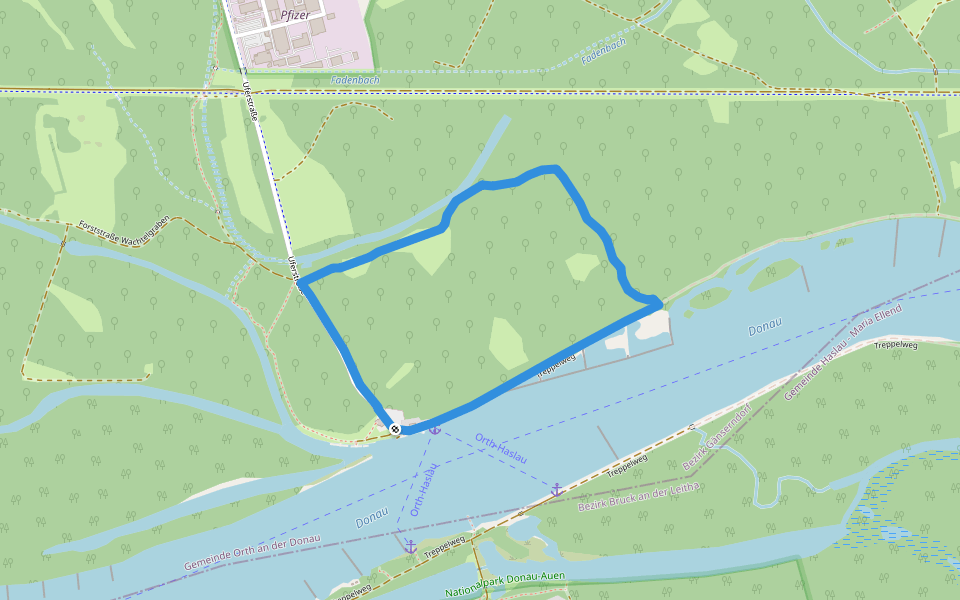 Uferhaus Runde walking route map in Orth an der Donau