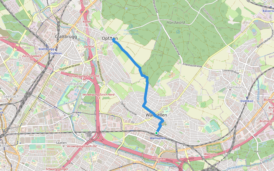 Opfikon - Wallisellen walking route map in Wallisellen