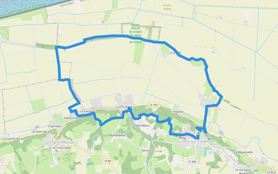 Les Polders walking route map in Roz-sur-Couesnon