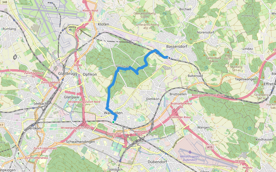 Wallisellen - Bassersdorf walking route map in Wallisellen