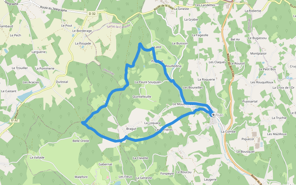 Boucle de Journiac walking route map in Journiac