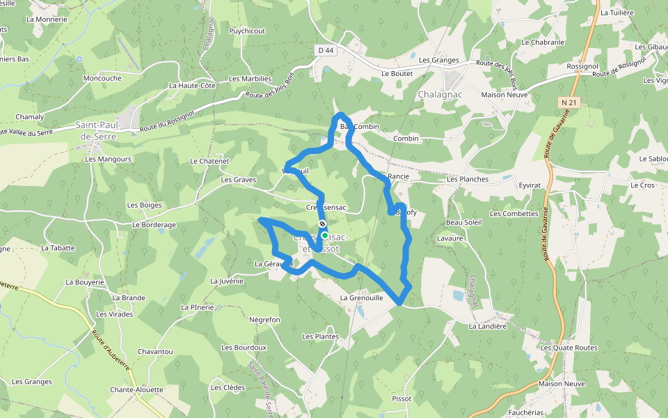 Boucle des écureuils walking route map in Creyssensac-et-Pissot
