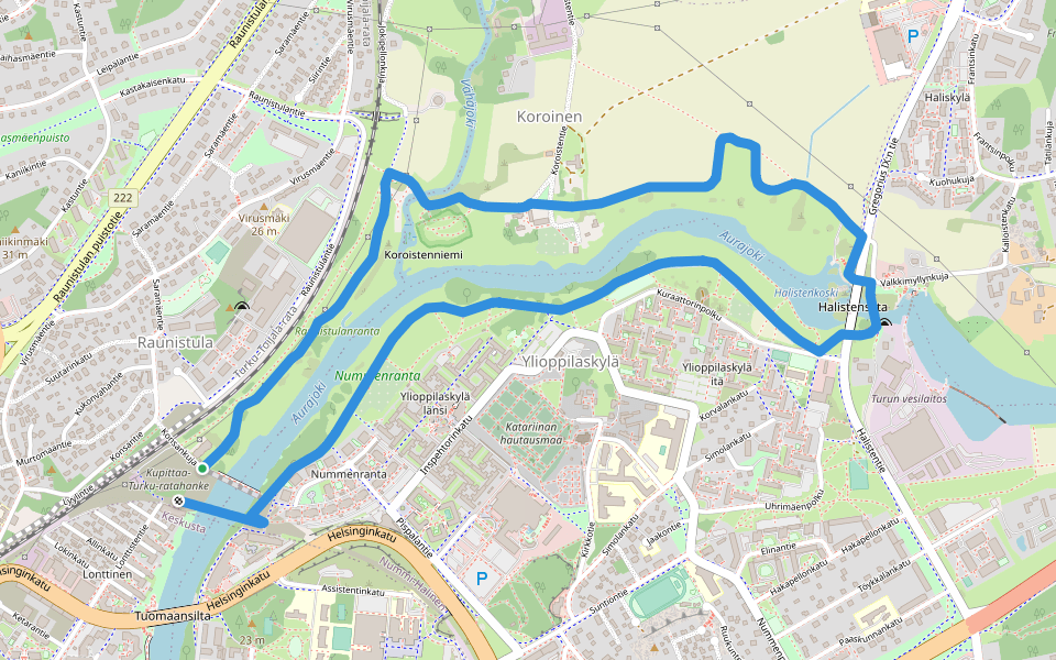 Aurajoenrannan ulkoilupolku walking route map in Saari