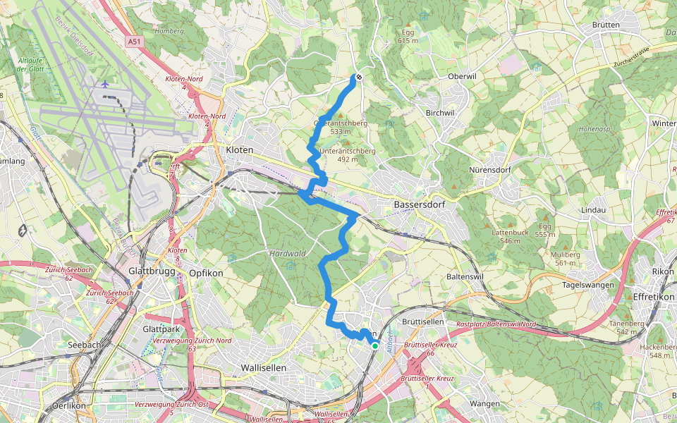 Dietlikon - Gerlisberg walking route map in Dietlikon