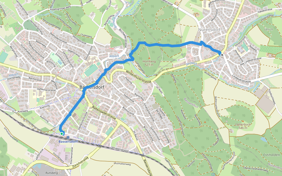 Bassersdorf - Nürensdorf walking route map in Bassersdorf