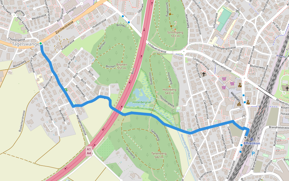 Tagelswangen - Effretikon walking route map in Lindau