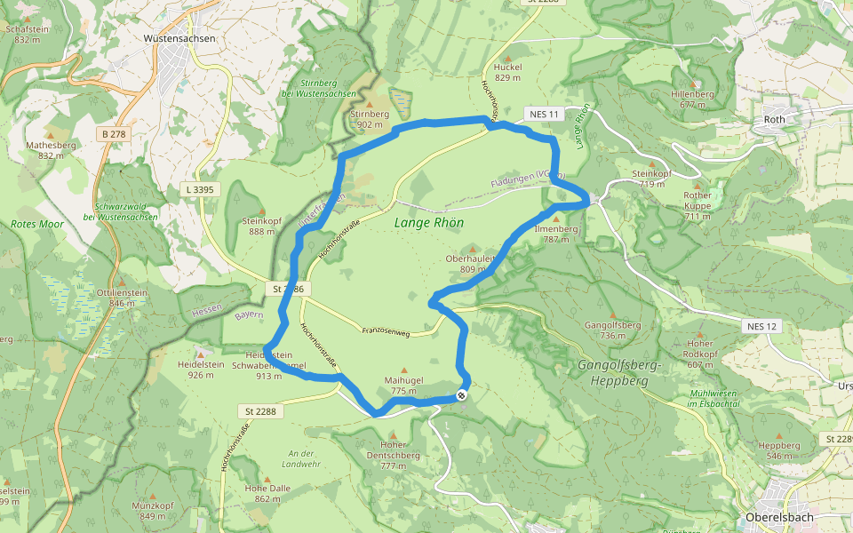 Hochrhöntour walking route map in Oberelsbach