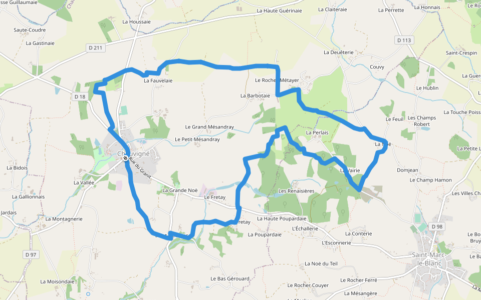 Circuit des Rochers walking route map in Chauvigné
