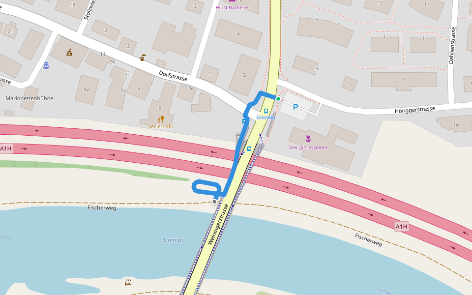 Unterengstringen - walking route map in Unterengstringen