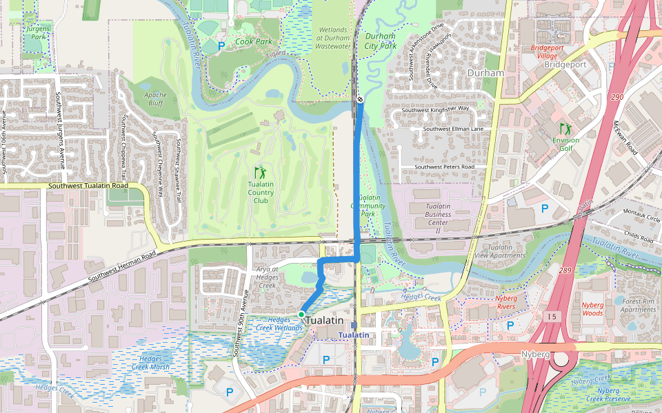 Hedges Creek Trail walking route map in Tualatin