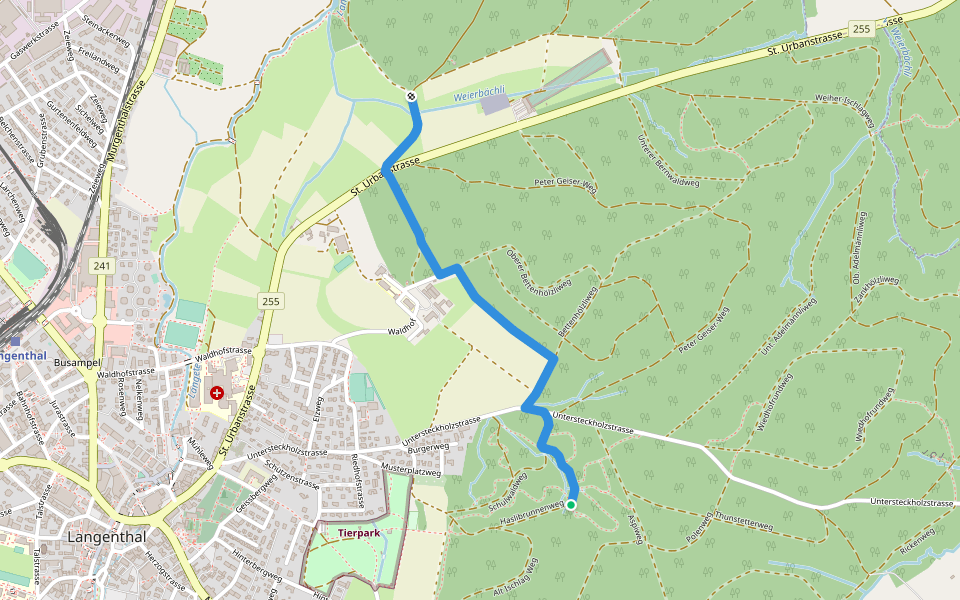 Haslibrunnen - Im Weier walking route map in Langenthal