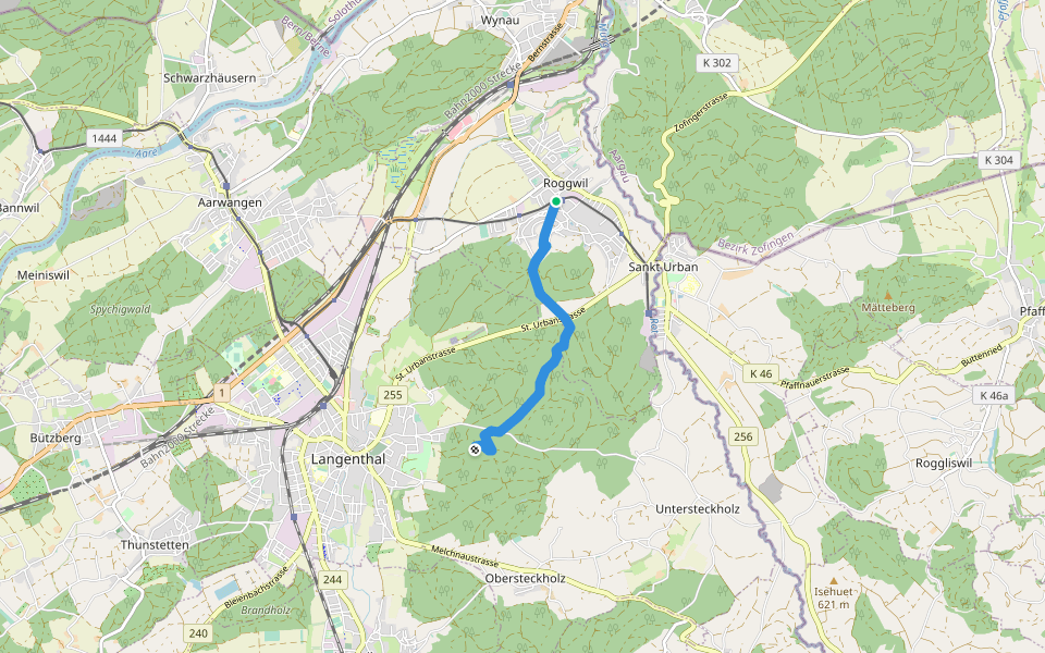 Roggwil - Haslibrunnen walking route map in Roggwil