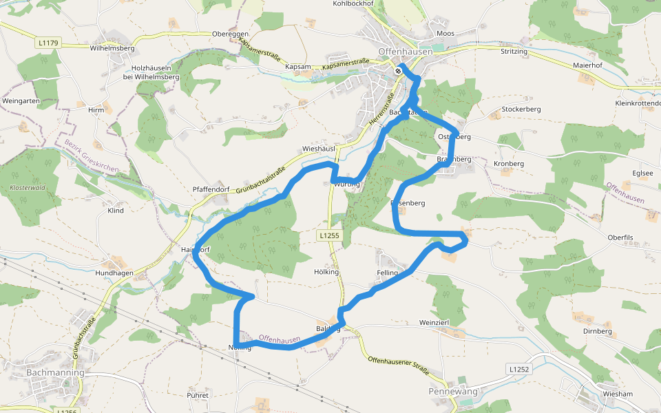 Vom Grünbach zum Rosenberg walking route map in Offenhausen