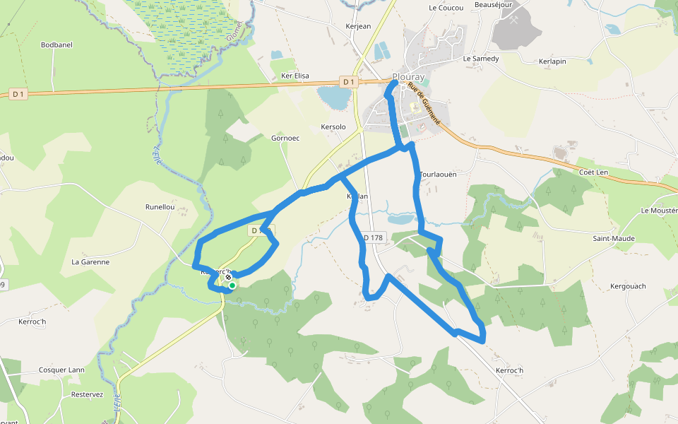 Les chênes walking route map in Plouray