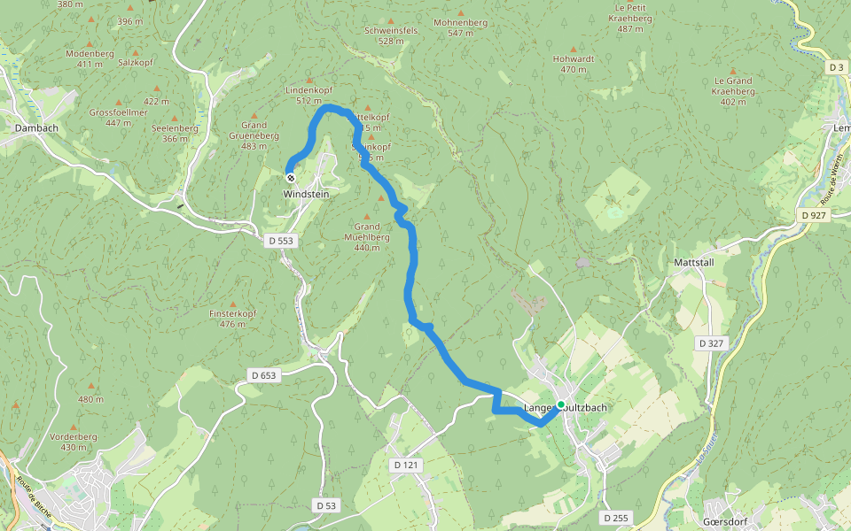 Croix jaune walking route map in Langensoultzbach