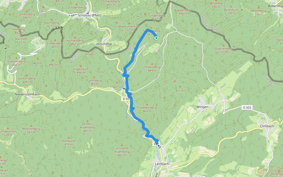 Triangle rouge walking route map in Wingen