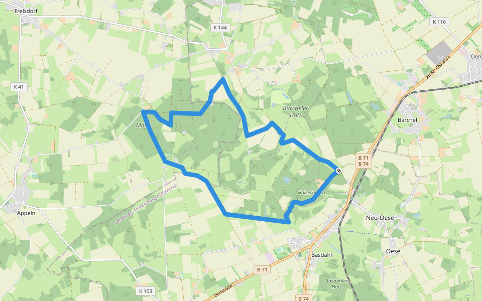 Nordpfad Hölzerbruch-Malse walking route map in Oerel