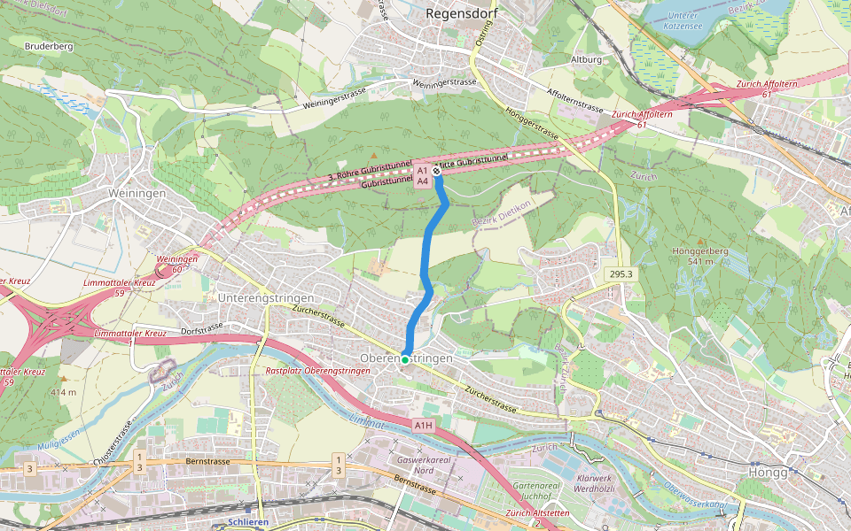 Oberengstringen - Glaubeneich walking route map in Oberengstringen