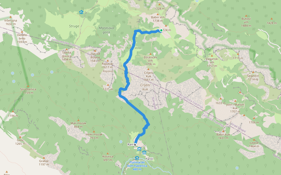 Bukova staza walking route map in Kukljić