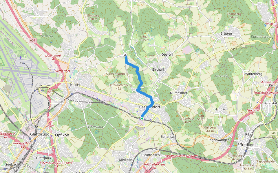 Bassersdorf - Gerlisberg walking route map in Bassersdorf