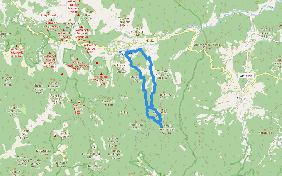 Ruta per les Terres dels Barons de Santa Pau walking route map in Santa Pau