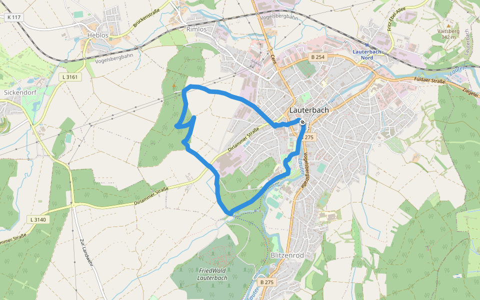 Rundweg Lauterbach: yellow dot on white walking route map in Lauterbach (Hessen)