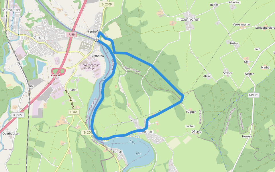 Illerstauseerunde walking route map in Memmingen