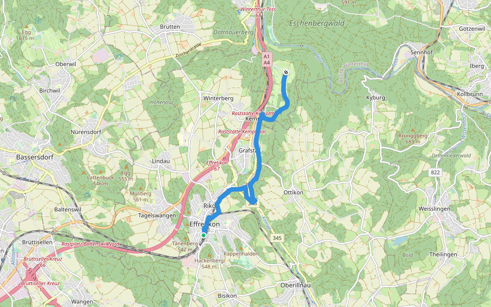 Effretikon - Rossberg walking route map in Illnau-Effretikon
