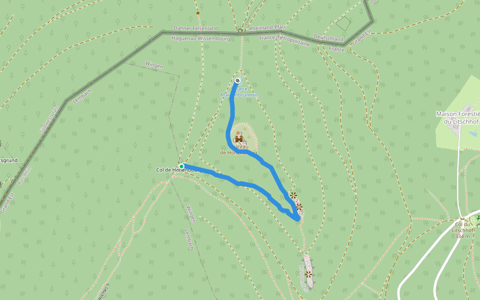 Rectangle rouge barré de blanc walking route map in Wingen