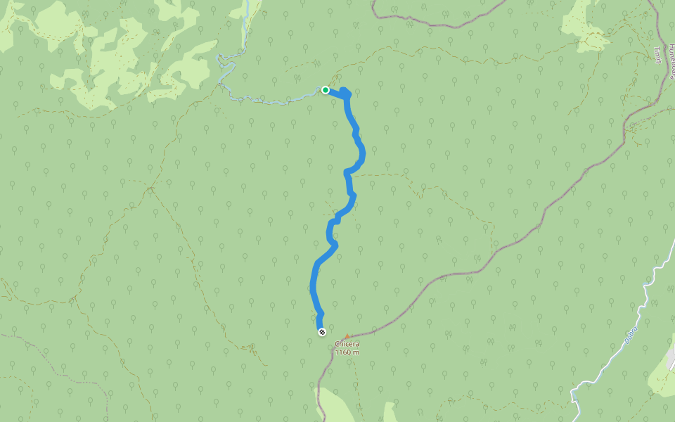 Vârful Chicera walking route map in Poieni