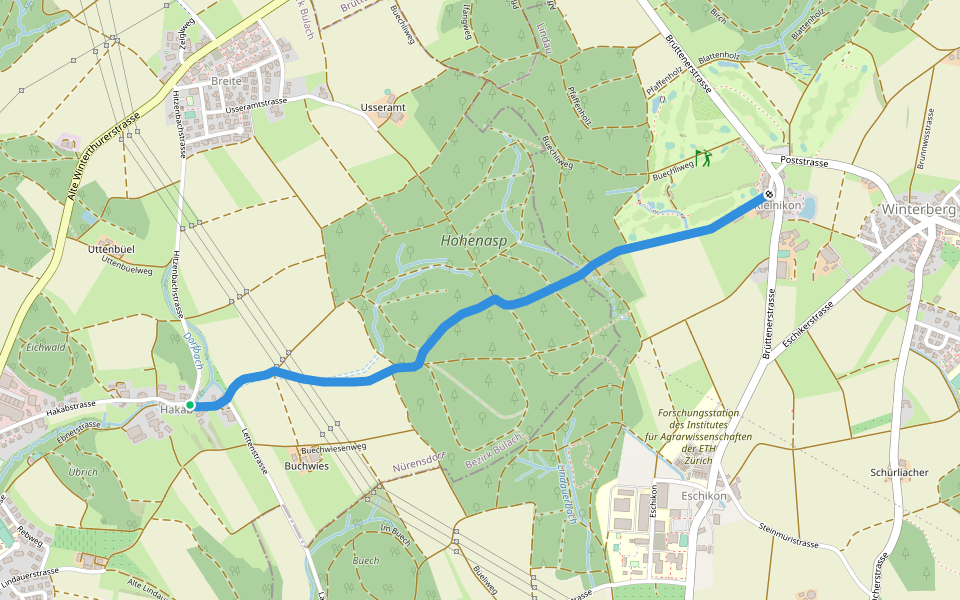 Hakab - Kleinikon walking route map in Nürensdorf