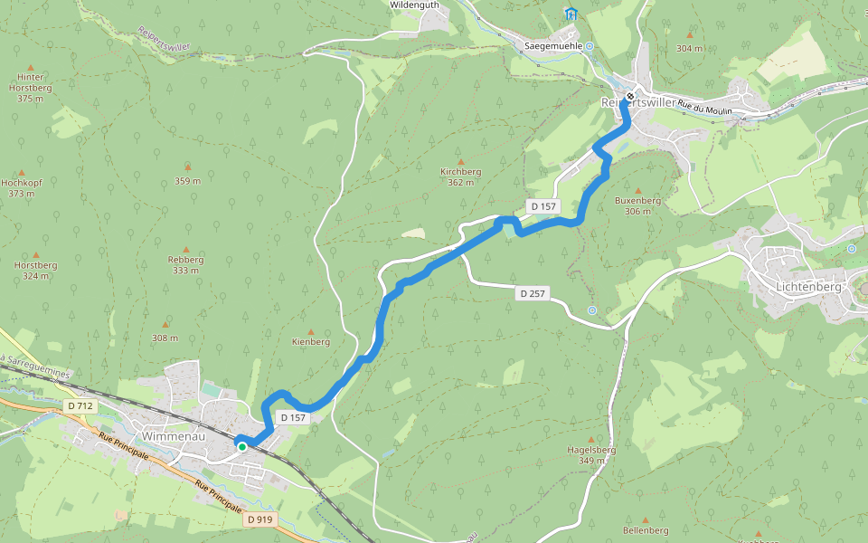 Rectangle jaune barré de blanc walking route map in Wimmenau