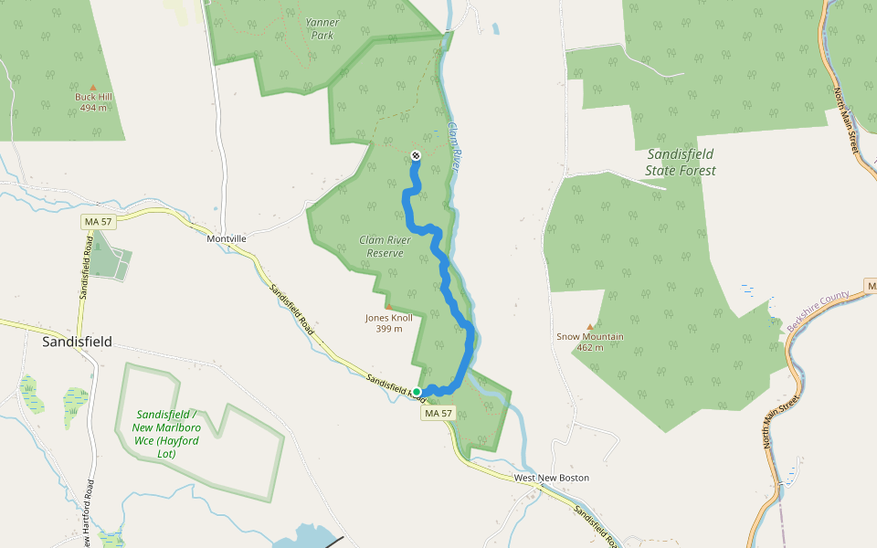Clam River Trail walking route map in Sandisfield