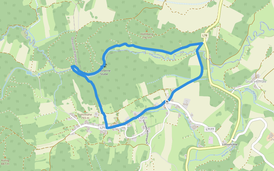 Lohnbachfallweg kurz walking route map in Lohn