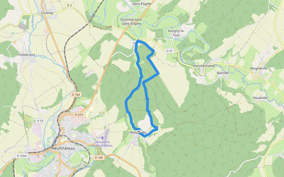 Sentier de la Frézelle walking route map in Rollainville