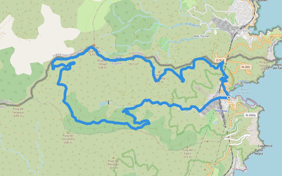 Portbou-Querroig walking route map in Portbou