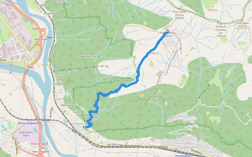 A34 - Vogogna - Pizzo Lacina walking route map in Vogogna