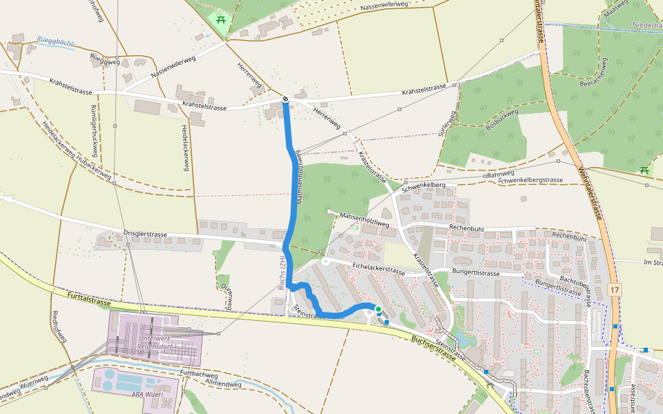 Sonnhalde - Chrästel walking route map in Adlikon bei Regensdorf
