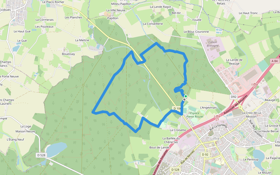 Circuit des Verrières walking route map in Liffré