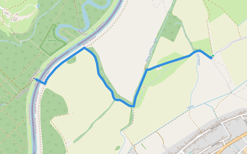 (M) Rieka Morava, lávka - Kostol sv. Margity walking route map in Moravany nad Váhom