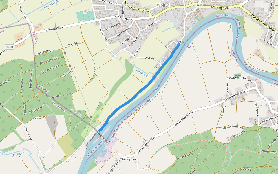 Wynau Kraftwerk - Far walking route map in Schwarzhäusern