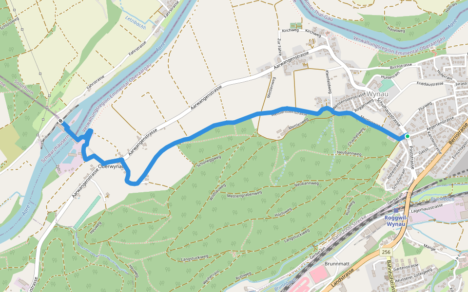 Wynau - Wynau Kraftwerk walking route map in Wynau