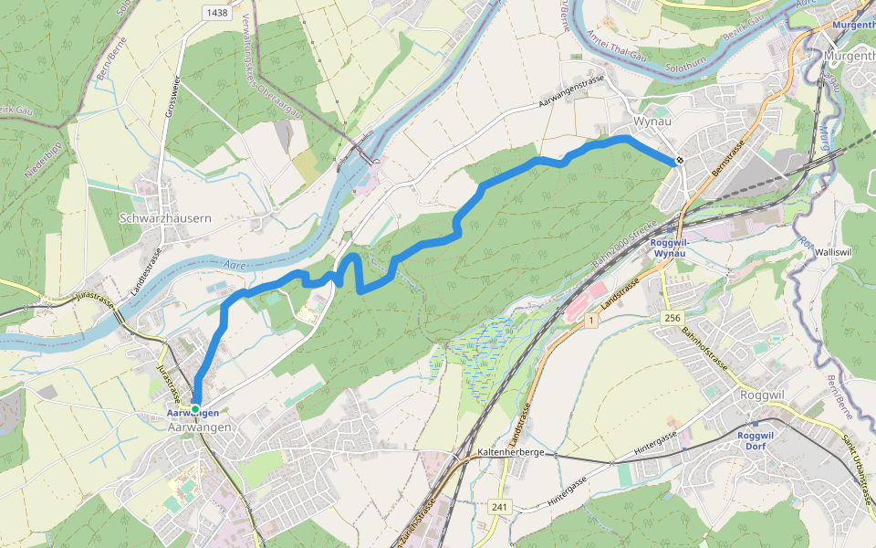 Aarwangen - Wynau walking route map in Aarwangen