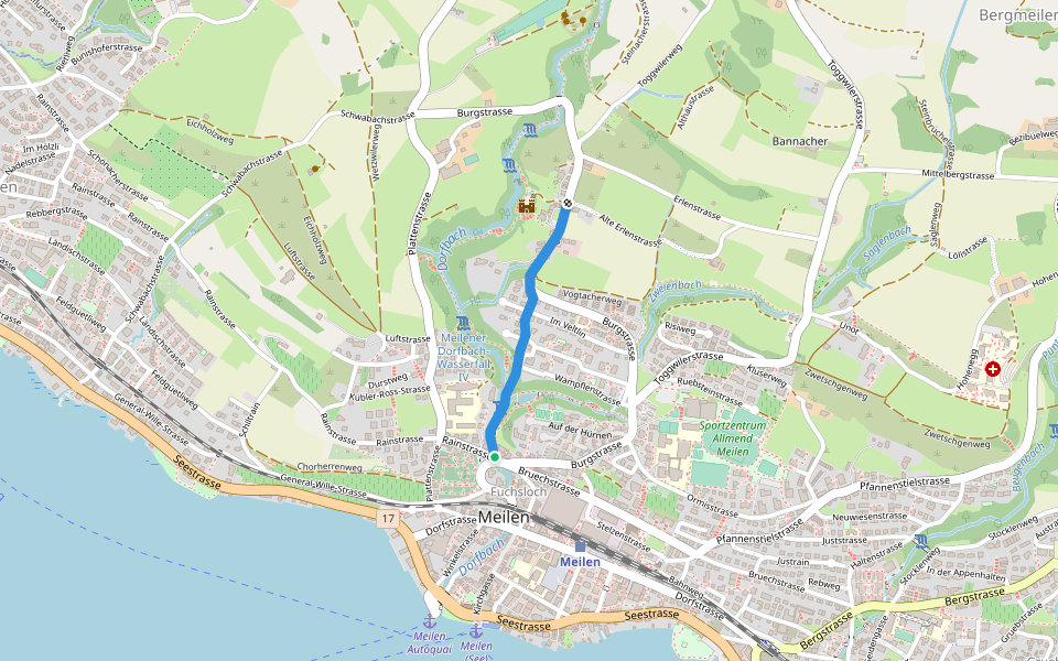 Meilen Dorfbach - Burg walking route map in Meilen