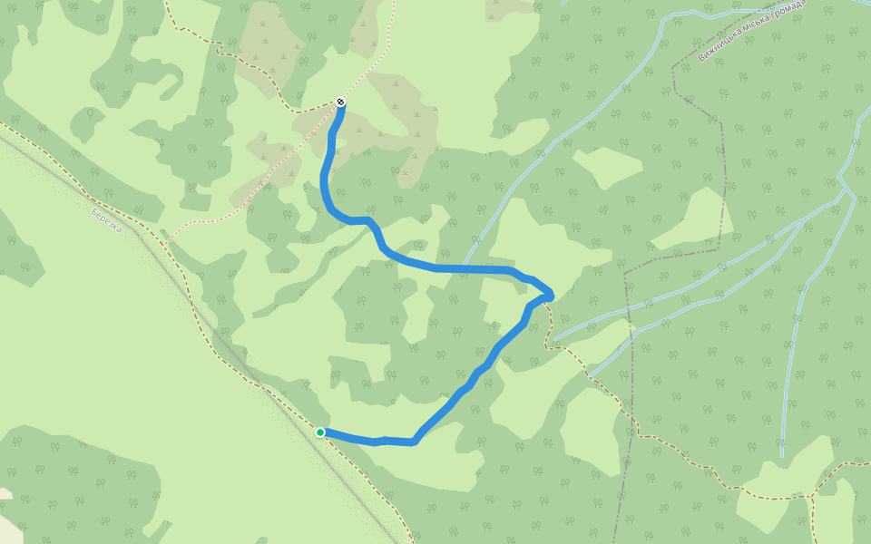 Вижниця - Верхоріччя walking route map in Pidzakharychi